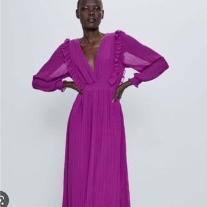 ZARA woman purple pleated dress NWOT